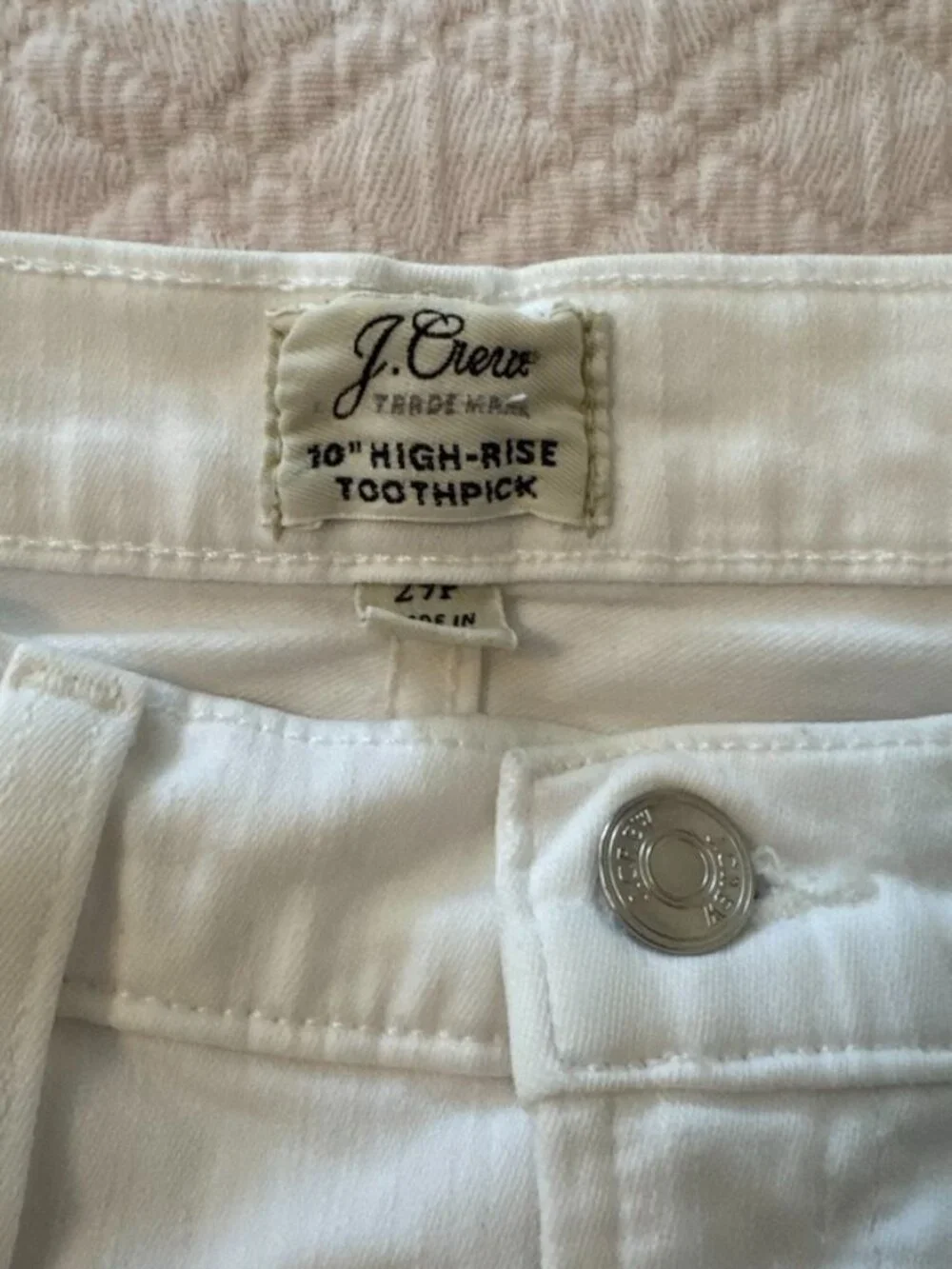 J.Crew White 10 Inch High Rise Toothpick Jeans Size 29P